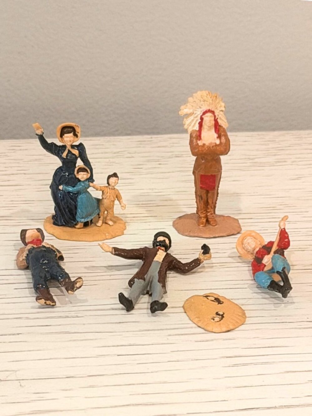 Vintage Miniature Model Train People Figures Lot of 5 Family Indian Farmer 1.5"